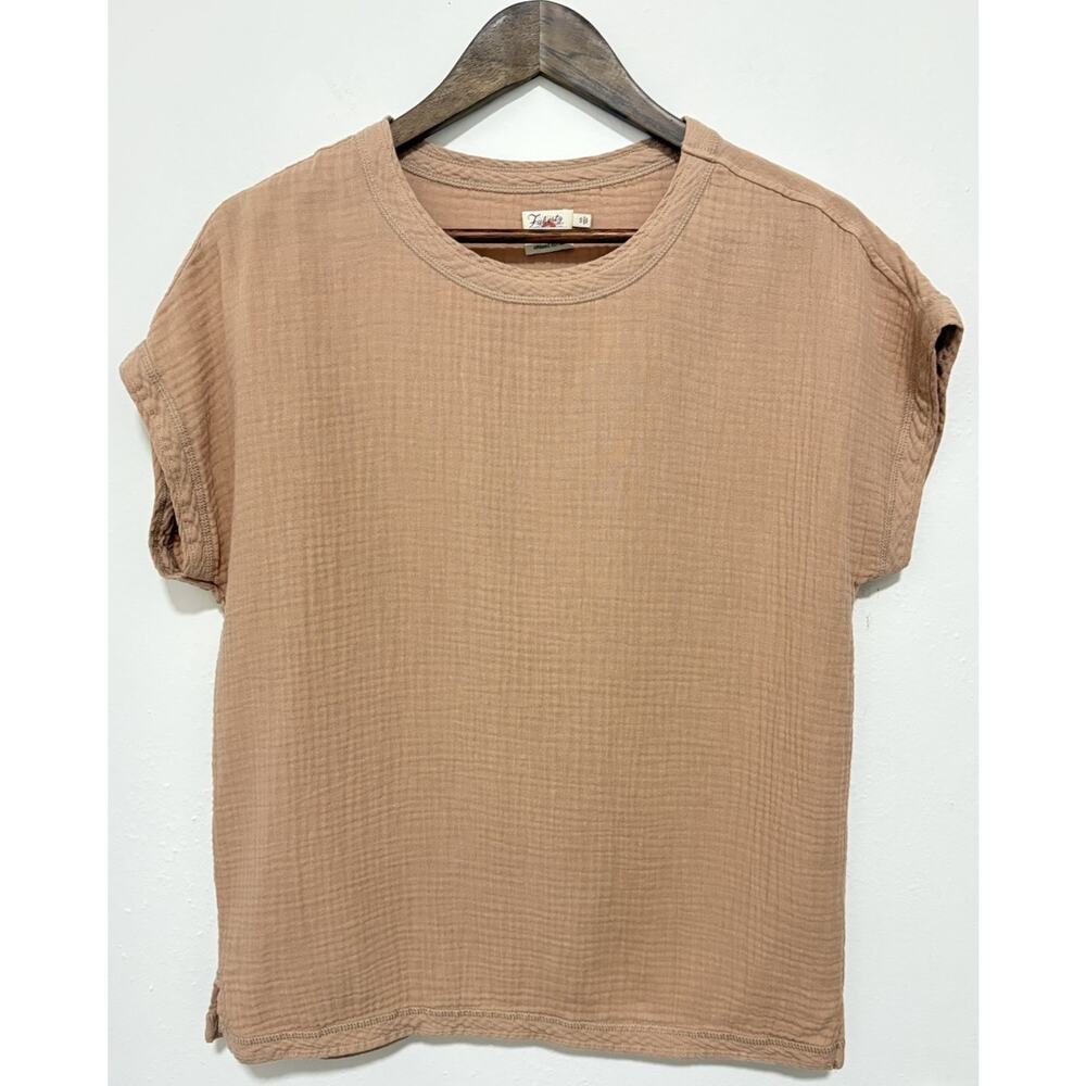 Faherty Organic Cotton Double Gauze Top Womens Small Tan Beige Muslin Tee